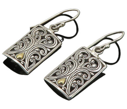 925 Silver & 18K GOLD  Vintage Shiny Two Tone Swirl Dangle Earrings  EG10488