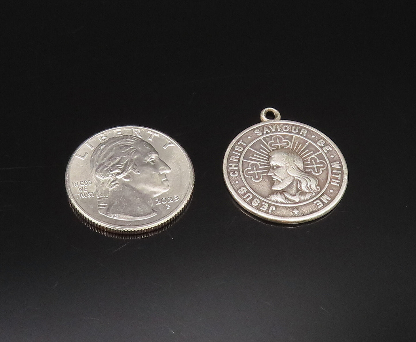 925 Sterling Silver Vintage Religious Jesus Christ Savior Medal Pendant  PT21838