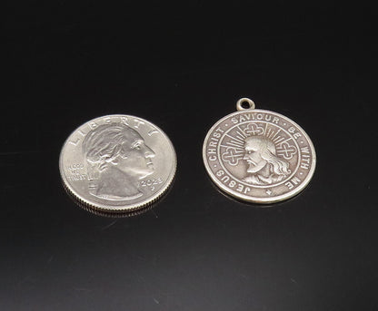 925 Sterling Silver Vintage Religious Jesus Christ Savior Medal Pendant  PT21838