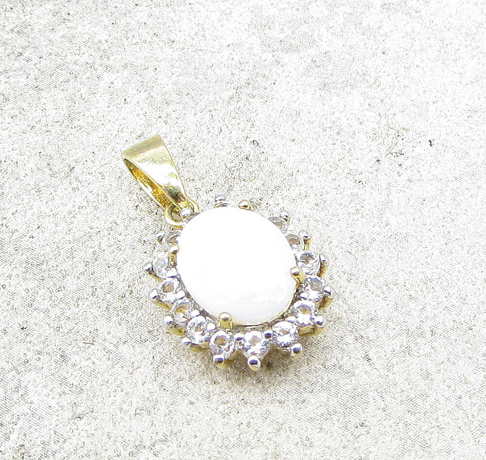 Gold Over 925 Sterling Silver Fire Opal & White Topaz Drop Pendant PT1133