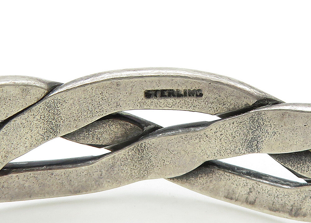 925 Sterling Silver  Vintage Woven Design Smooth Bangle Bracelet  BT8536