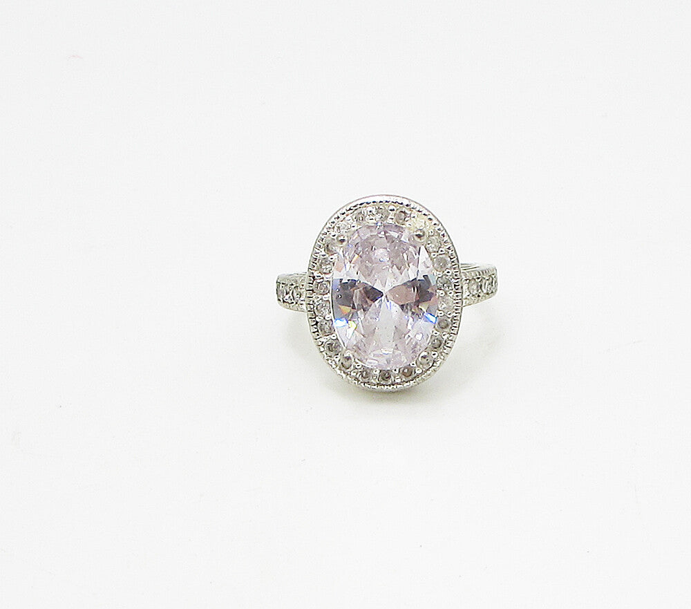 925 Silver  Vintage White Topaz & Cubic Zirconia Cocktail Ring Sz 8  RG3202