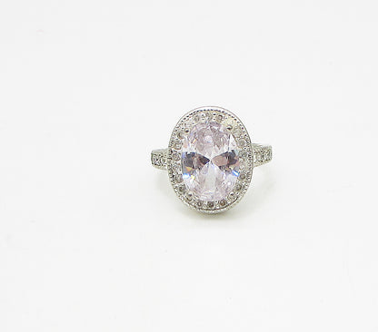925 Silver  Vintage White Topaz & Cubic Zirconia Cocktail Ring Sz 8  RG3202