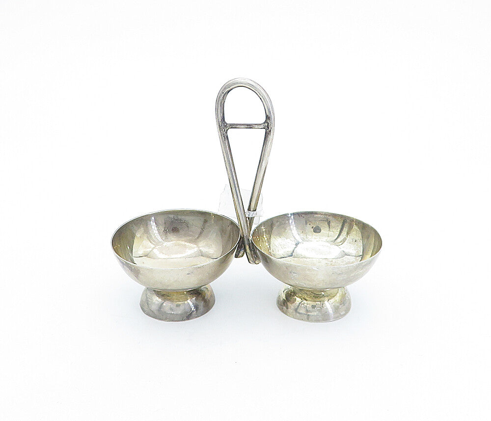 OLD CREST 925 Sterling Silver  Vintage Salt & Pepper Bowl With Handle  TR1118