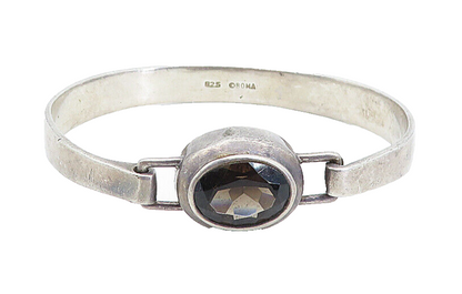 BOMA 925 Sterling Silver  Vintage Smoky Topaz Hook Bangle Bracelet  BT2485