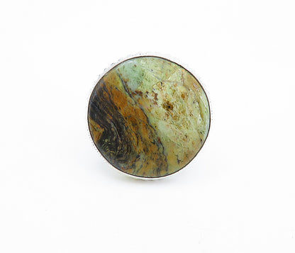 925 Sterling Silver Multi Color Jasper Round Shiny Cocktail Ring Sz 9 RG8000
