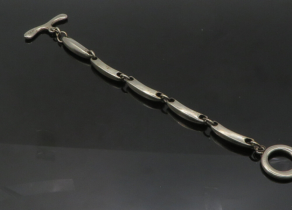 925 Sterling Silver  Vintage Dark Tone Smooth Bar Link Chain Bracelet  BT8469