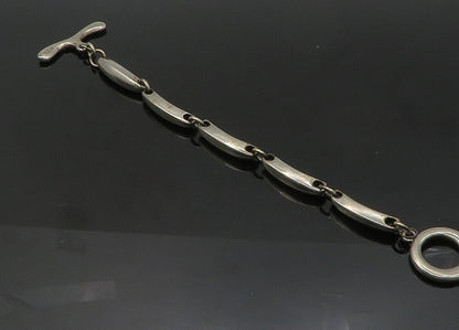 925 Sterling Silver  Vintage Dark Tone Smooth Bar Link Chain Bracelet  BT8469