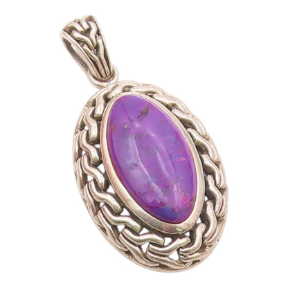 925 Sterling Silver  Vintage Purple Turquoise Chain Link Pendant  PT10356