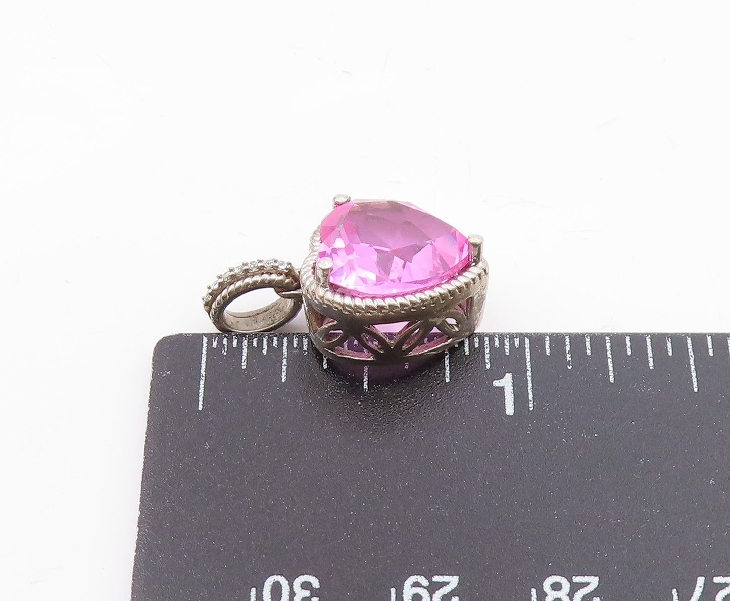 925 Silver  Vintage Ribbed Edge Tourmaline & Topaz Love Heart Pendant  PT20936