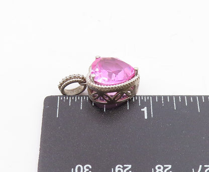 925 Silver  Vintage Ribbed Edge Tourmaline & Topaz Love Heart Pendant  PT20936
