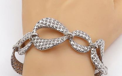 925 Sterling Silver  Vintage Shiny Cutout Oval Link Chain Bracelet  BT2536