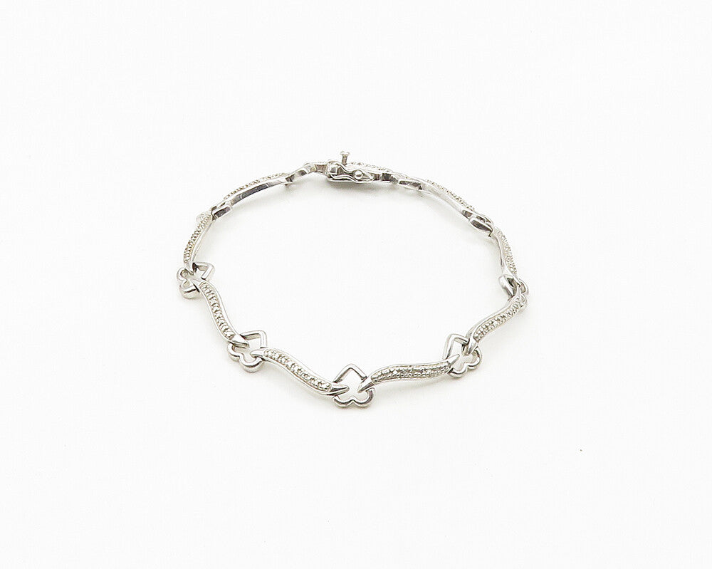 925 Sterling Silver  Genuine Diamonds Open Love Heart Chain Bracelet  BT7084