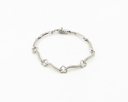 925 Sterling Silver  Genuine Diamonds Open Love Heart Chain Bracelet  BT7084
