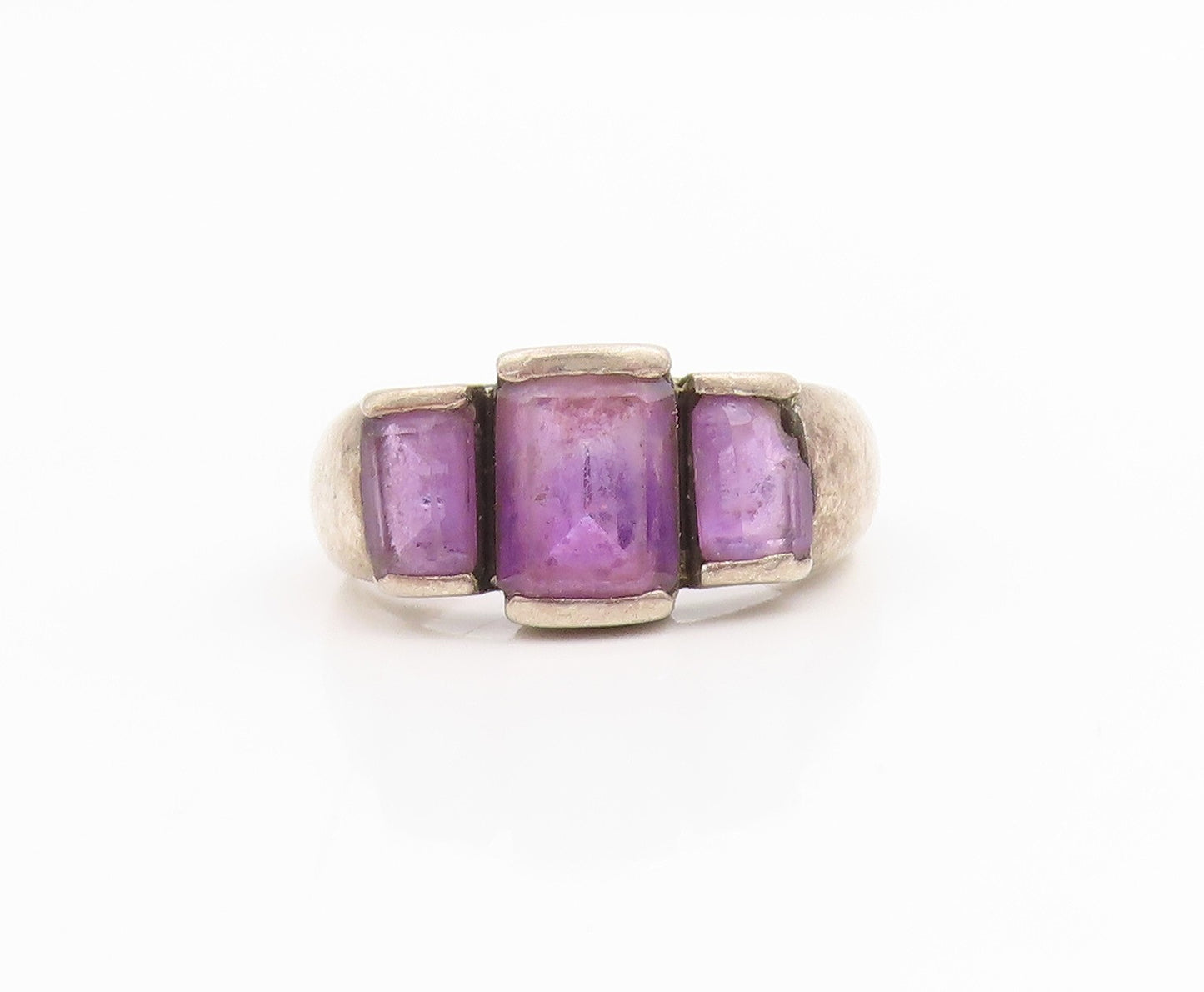 925 Sterling Silver Vintage Ring Three Stone Amethyst Dome Band  Sz 5.5  RG33845