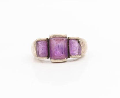 925 Sterling Silver Vintage Ring Three Stone Amethyst Dome Band  Sz 5.5  RG33845