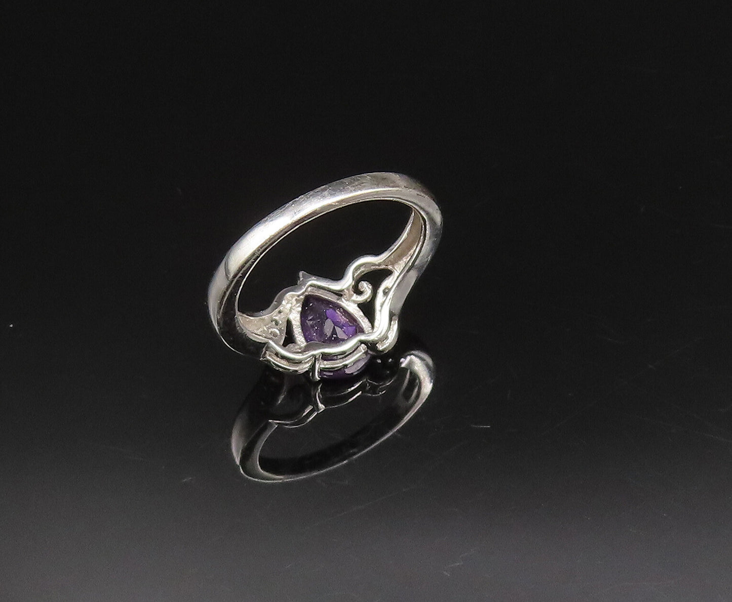 925 Silver  Vintage Elegant Amethyst & Topaz Open Swirl Ring Sz 7.5  RG25700