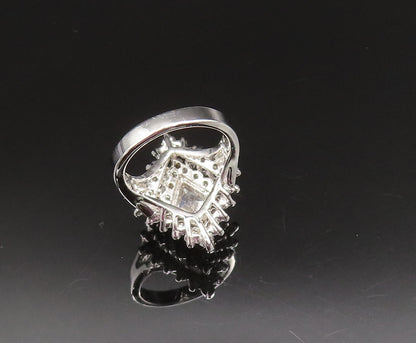 925 Silver  Vintage Diamond Shaped Cubic Zirconia Halo Ring Sz 7.5  RG25650