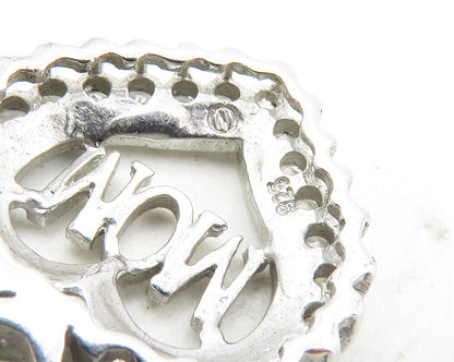 925 Sterling Silver  Shiny White Topaz Mom Love Heart Drop Pendant  PT7307