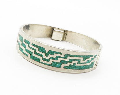MEXICO 925 Sterling Silver  Vintage Turquoise Inlay Bangle Bracelet  BT5460