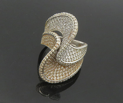 925 Sterling Silver Cubic Zirconia Encrusted Swirl Band Ring Sz 7 RG17252