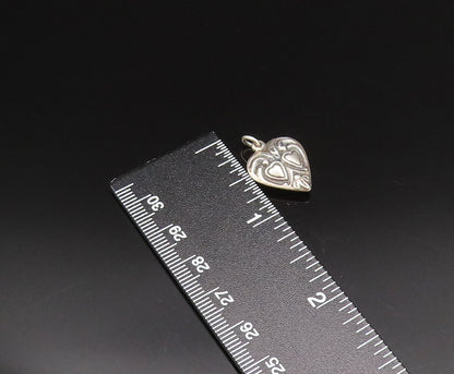 925 Sterling Silver  Vintage Antique Carved Love Hearts Charm Pendant  PT21272