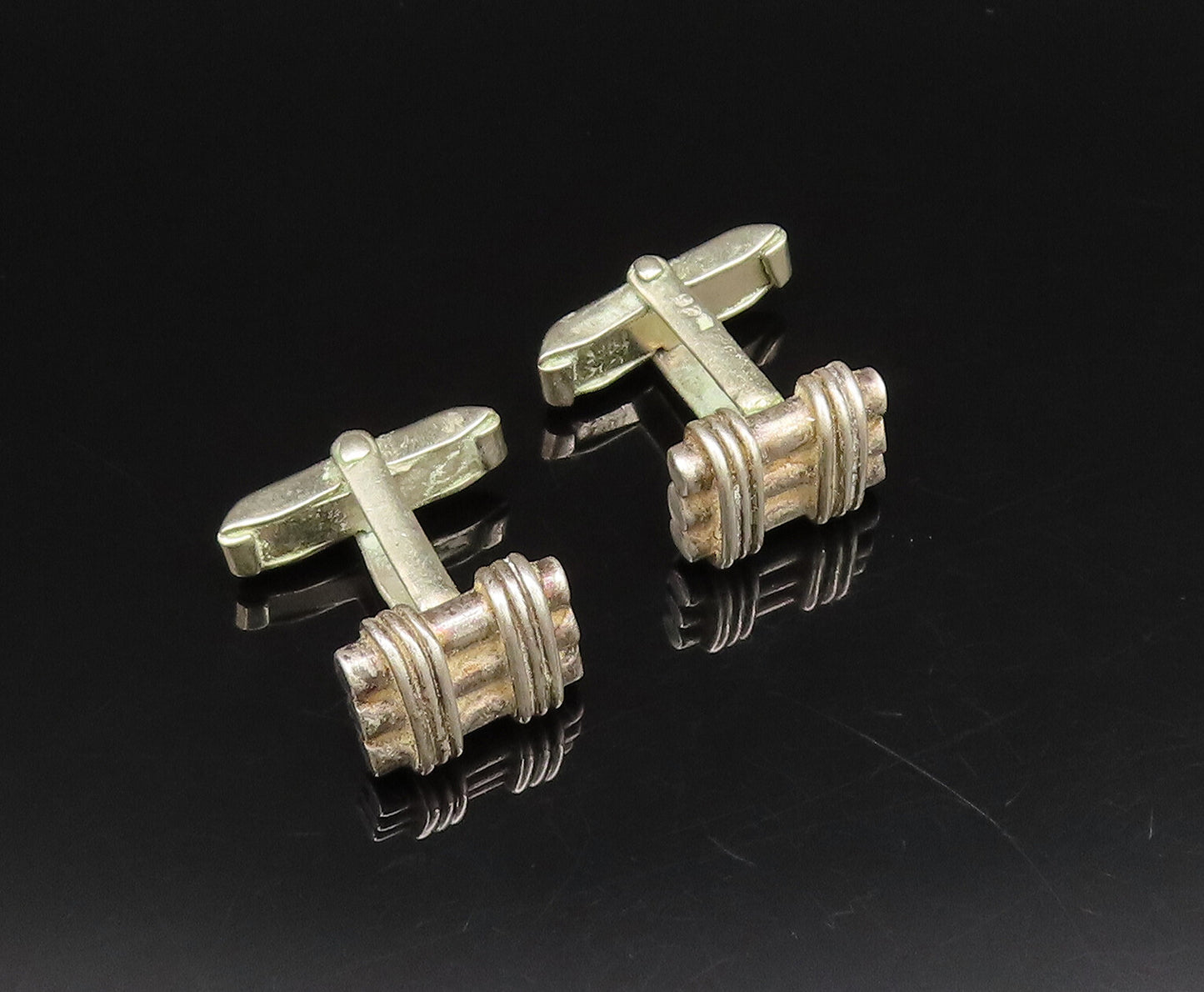 925 Sterling Silver  Vintage Minimalist Three Tied Bars Cuff Links  TR3419