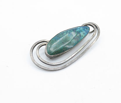 925 Sterling Silver  Vintage Eilat Stone Dark Tone Swirl Brooch Pin  BP2268