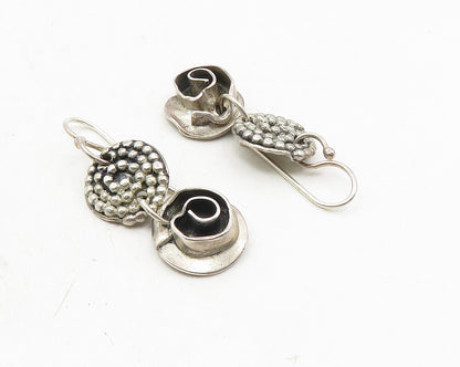 NAVAJO 925 Sterling Silver Vintage Sculpted Flower Linked Dangle Earrings EG5198