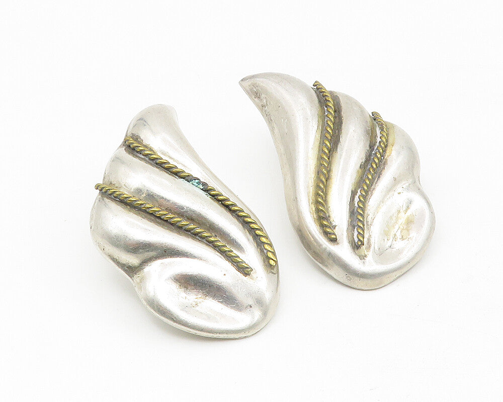 MEXICO 925 Silver  Vintage Shiny Two Tone Rope Twist Drop Earrings  EG5562