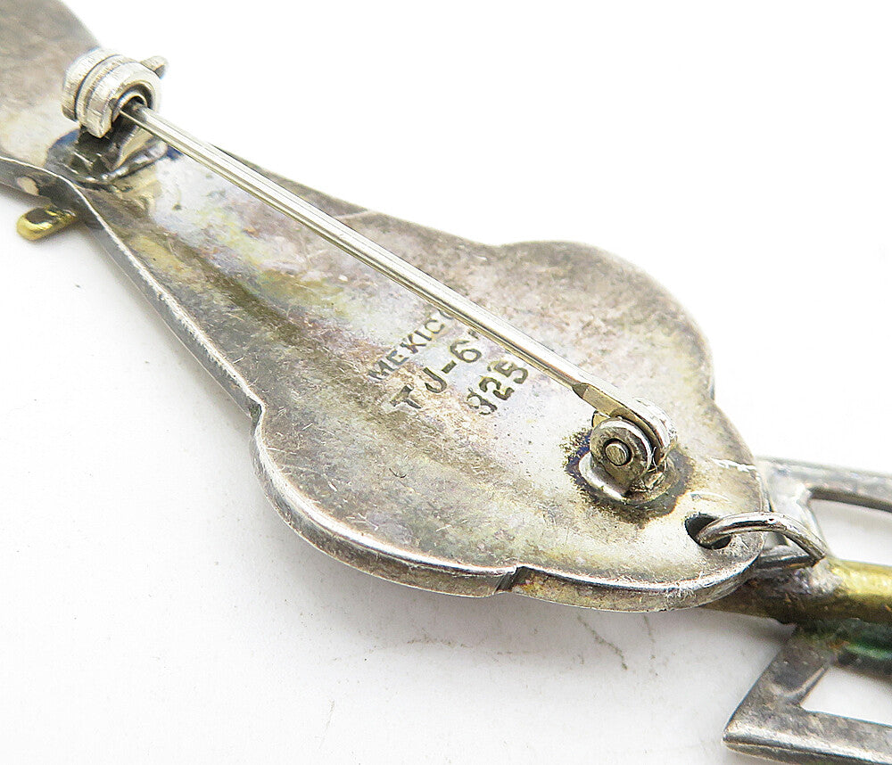 MEXICO 925 Sterling Silver  Vintage Two Tone Sitting Cat Brooch Pin  BP1895