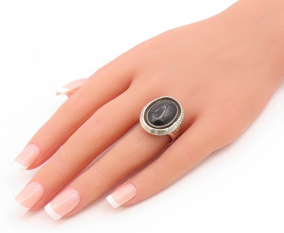 925 Sterling Silver Vintage Ring Cabochon Onyx Statement Band  Sz 7.5  RG35190