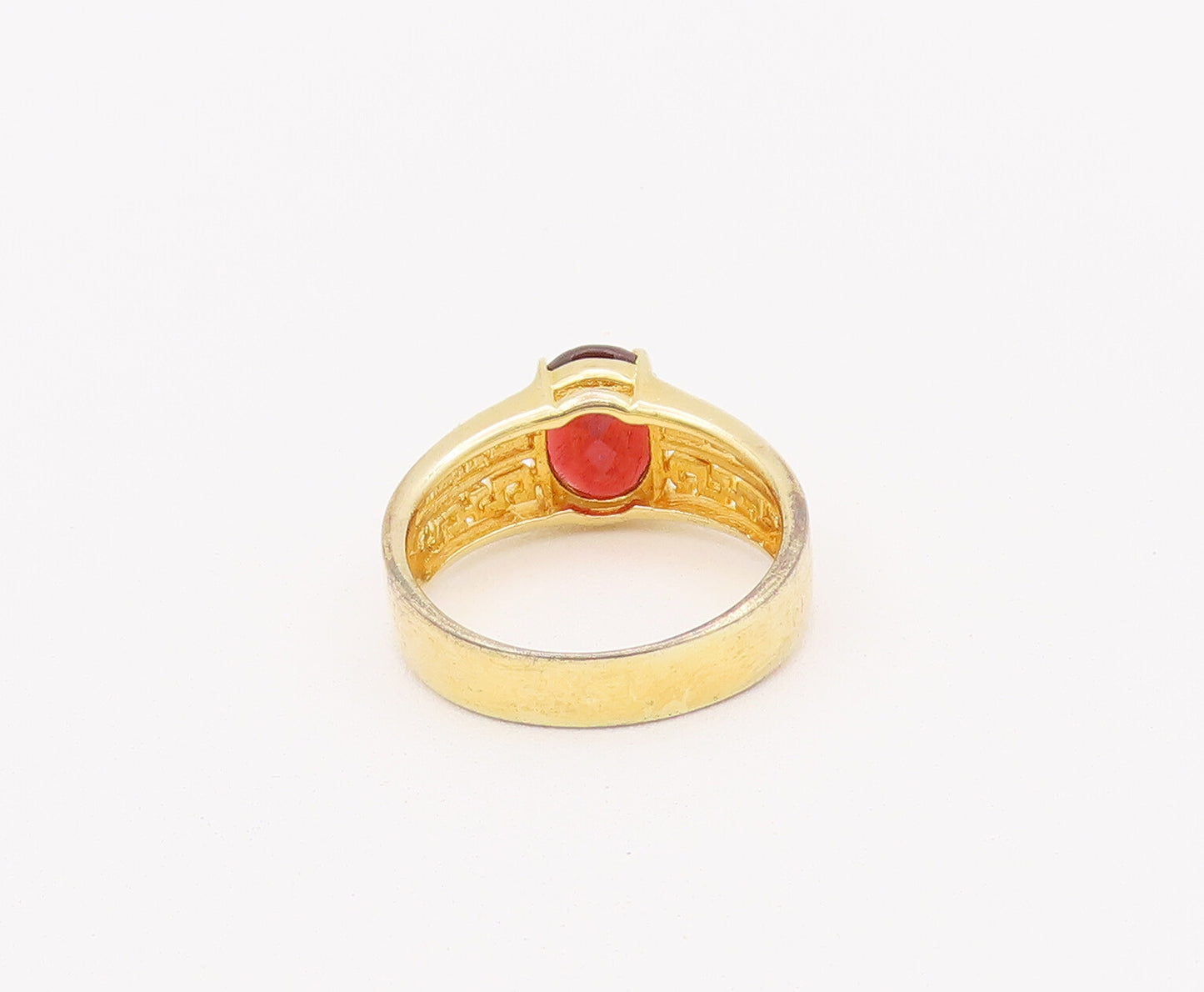 925 Sterling Silver Vintage Ring Gold Plated Maze Cutout Garnet  Sz 9.5  RG28023