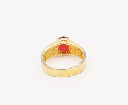 925 Sterling Silver Vintage Ring Gold Plated Maze Cutout Garnet  Sz 9.5  RG28023