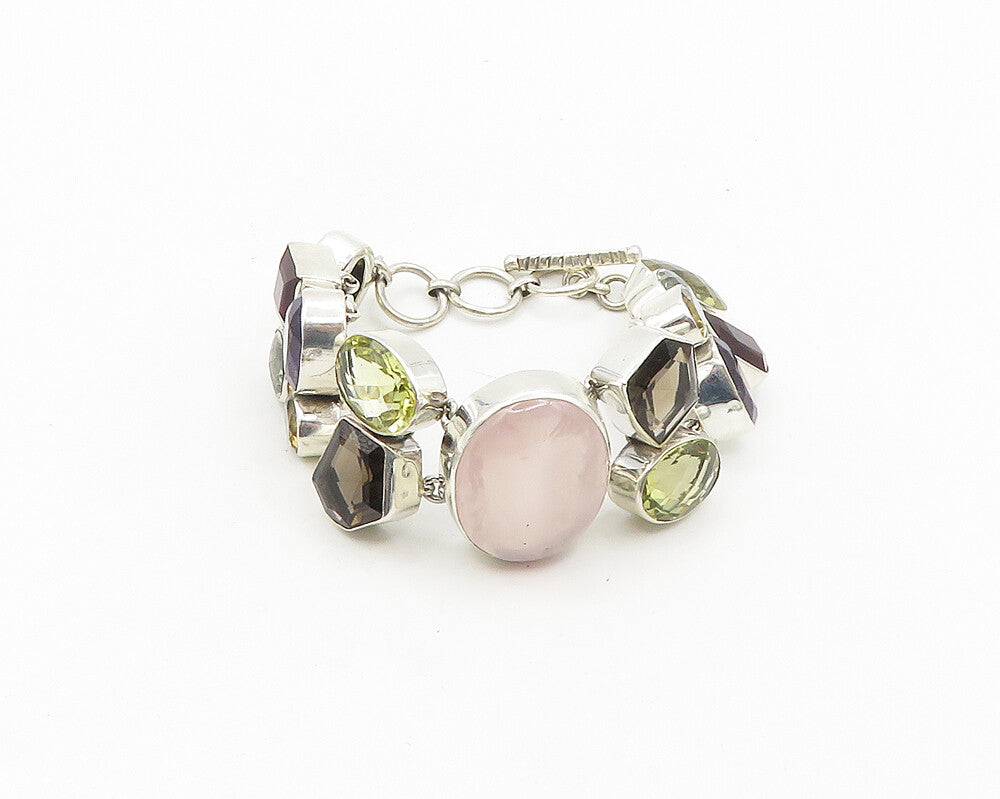 925 Silver  Rose Quartz Amethyst Peridot & Garnet Chain Bracelet  BT7487