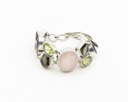 925 Silver  Rose Quartz Amethyst Peridot & Garnet Chain Bracelet  BT7487