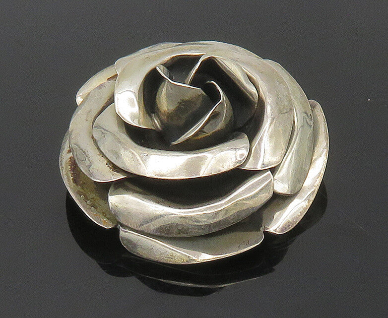 JASON LIVINGSTON NAVAJO 925 Silver  Vintage Rose Flower Brooch Pin  BP6991