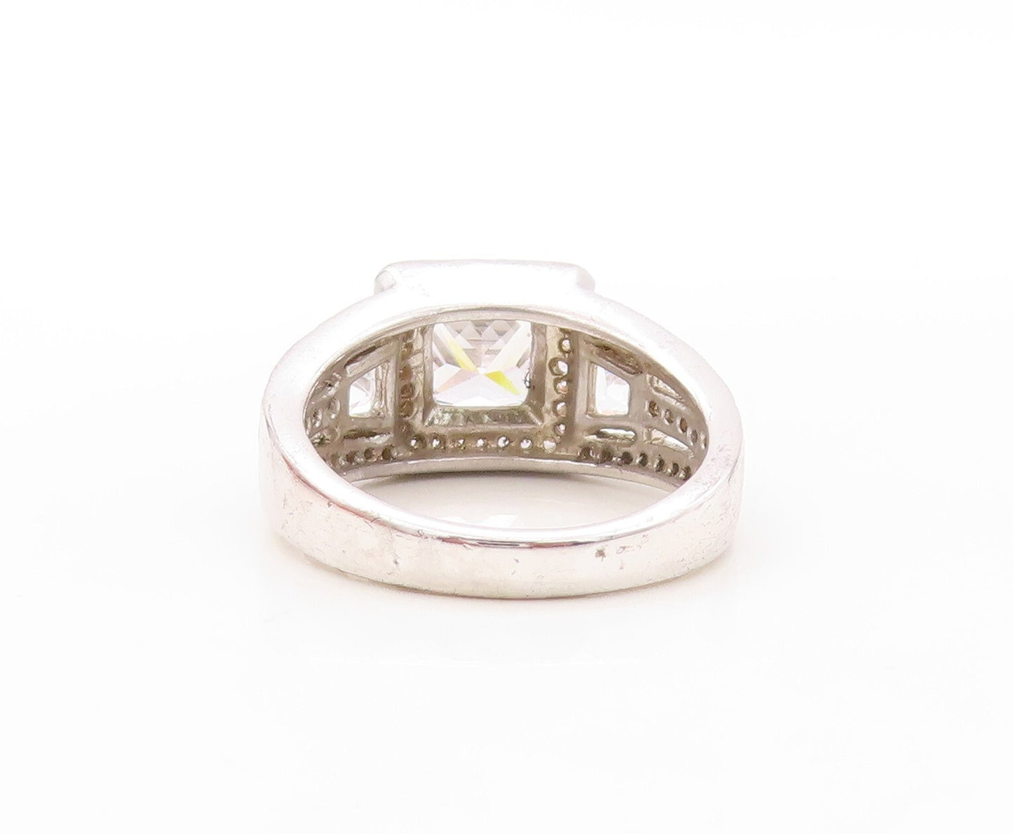 925 Sterling Silver Vintage Ring Designer Square Cut CZ Inlay  Sz 7  RG30936