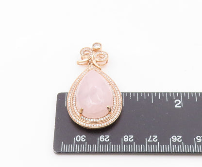 925 Silver  Vintage Rose Quartz & Cubic Zirconia Tear Drop Pendant  PT16956