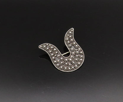 925 Silver  Vintage Twisted Rope Border Floral Beaded Curved Brooch Pin BP9825