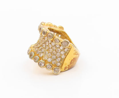 925 Sterling Silver Vintage Ring Gold Plated White Topaz Wide Band Sz 7 RG35691