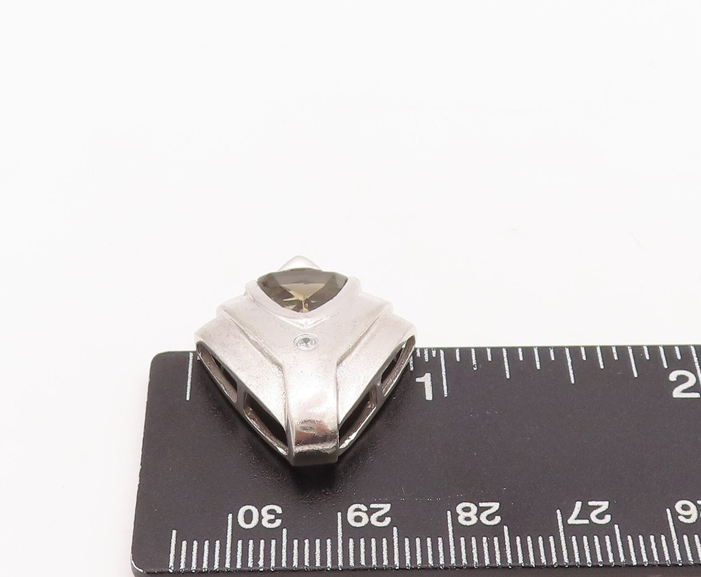 925 Sterling Silver Vintage Pendant Carved Shirt With Citrine & CZ  PT23389