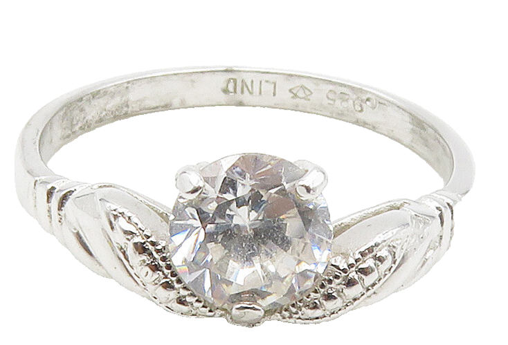 925 Sterling Silver  Round Cut Cubic Zirconia Solitaire Ring Sz 9.5  RG15493