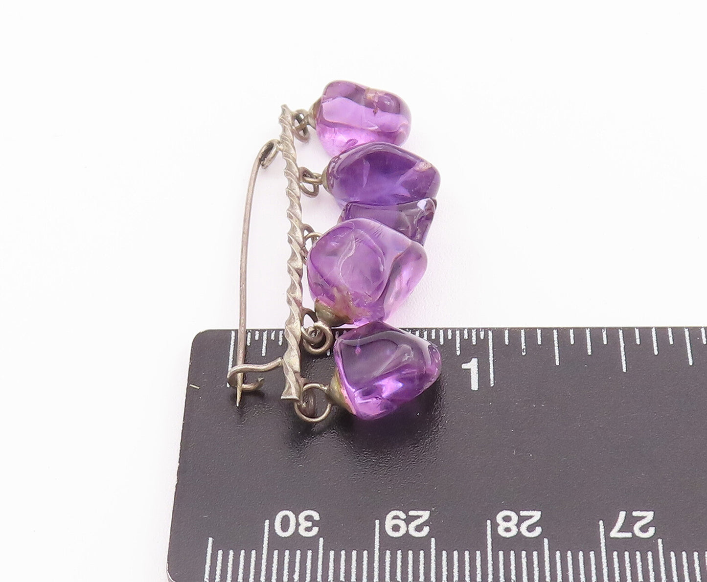 925 Sterling Silver Vintage Brooch Pin Dangling Amethyst Amorphous beads BP10772