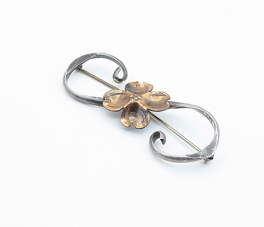 STUART NYE  925 Sterling Silver  Vintage Two Tone Flower Brooch Pin  BP2842