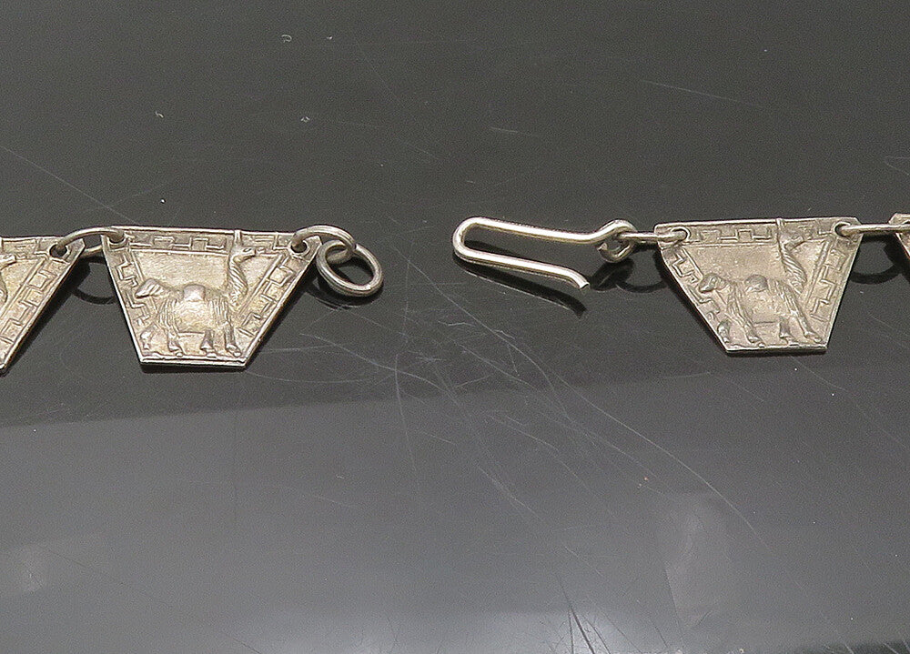 PERU 925 Sterling Silver  Vintage Alpaca Motif Greek Key Chain Necklace NE3635