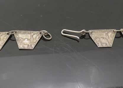 PERU 925 Sterling Silver  Vintage Alpaca Motif Greek Key Chain Necklace NE3635