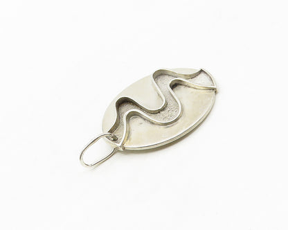 925 Sterling Silver  Vintage Shiny Modernist Swirl Round Pendant  PT13988