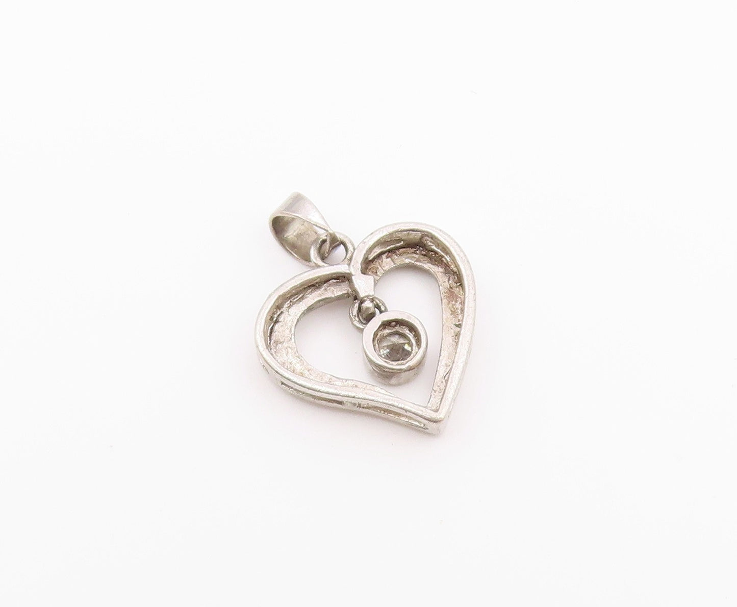 925 Sterling Silver  Vintage Topaz Open Love Heart Shiny Pendant  PT17692