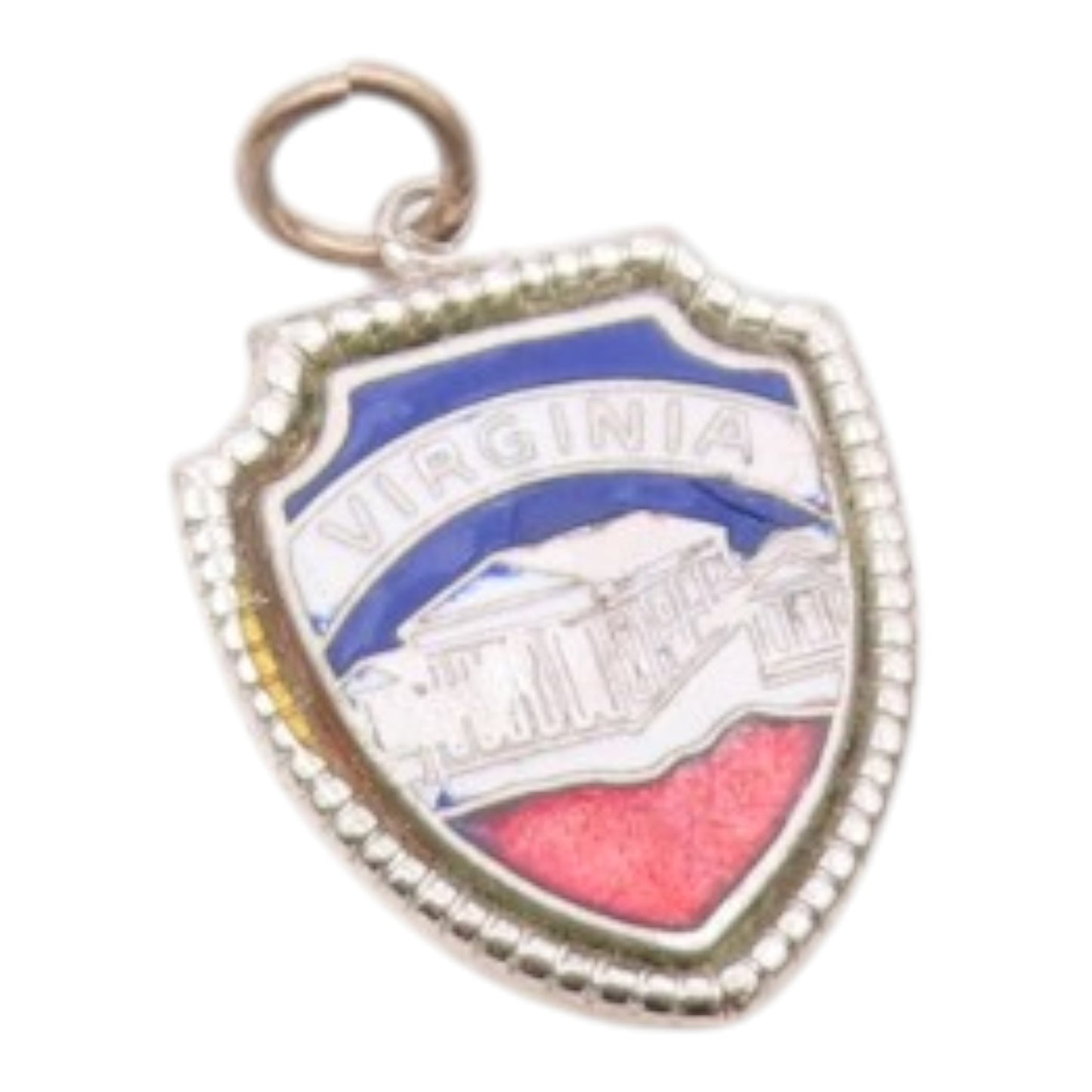 925 Sterling Silver  Vintage Enamel Virginia Shield Souvenir Pendant  PT16721
